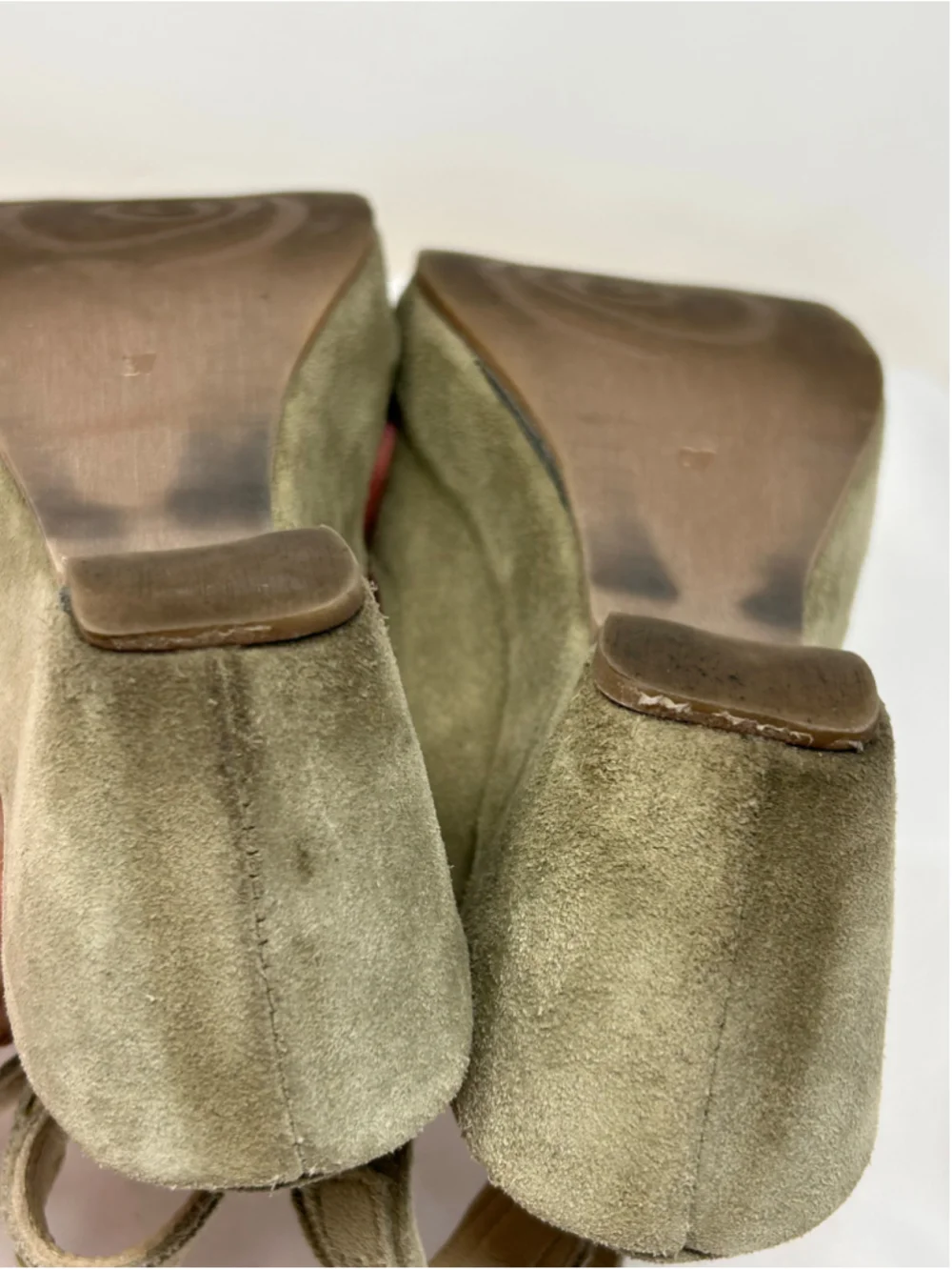 Khrio Olive Suede Leather Peep Toe Wedge Sandals Size 37